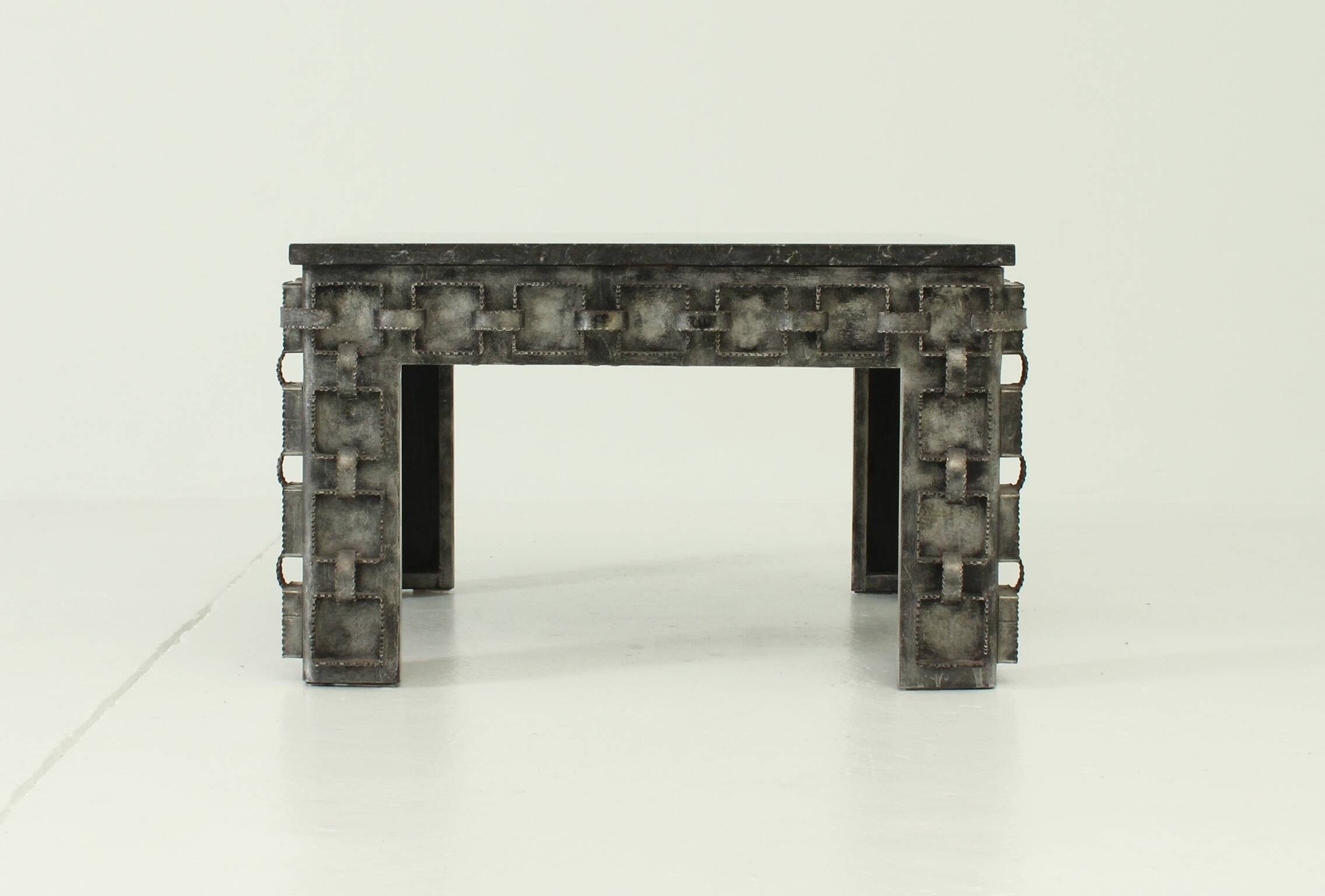Brutalist coffee table with marble top, Spain, 1960s