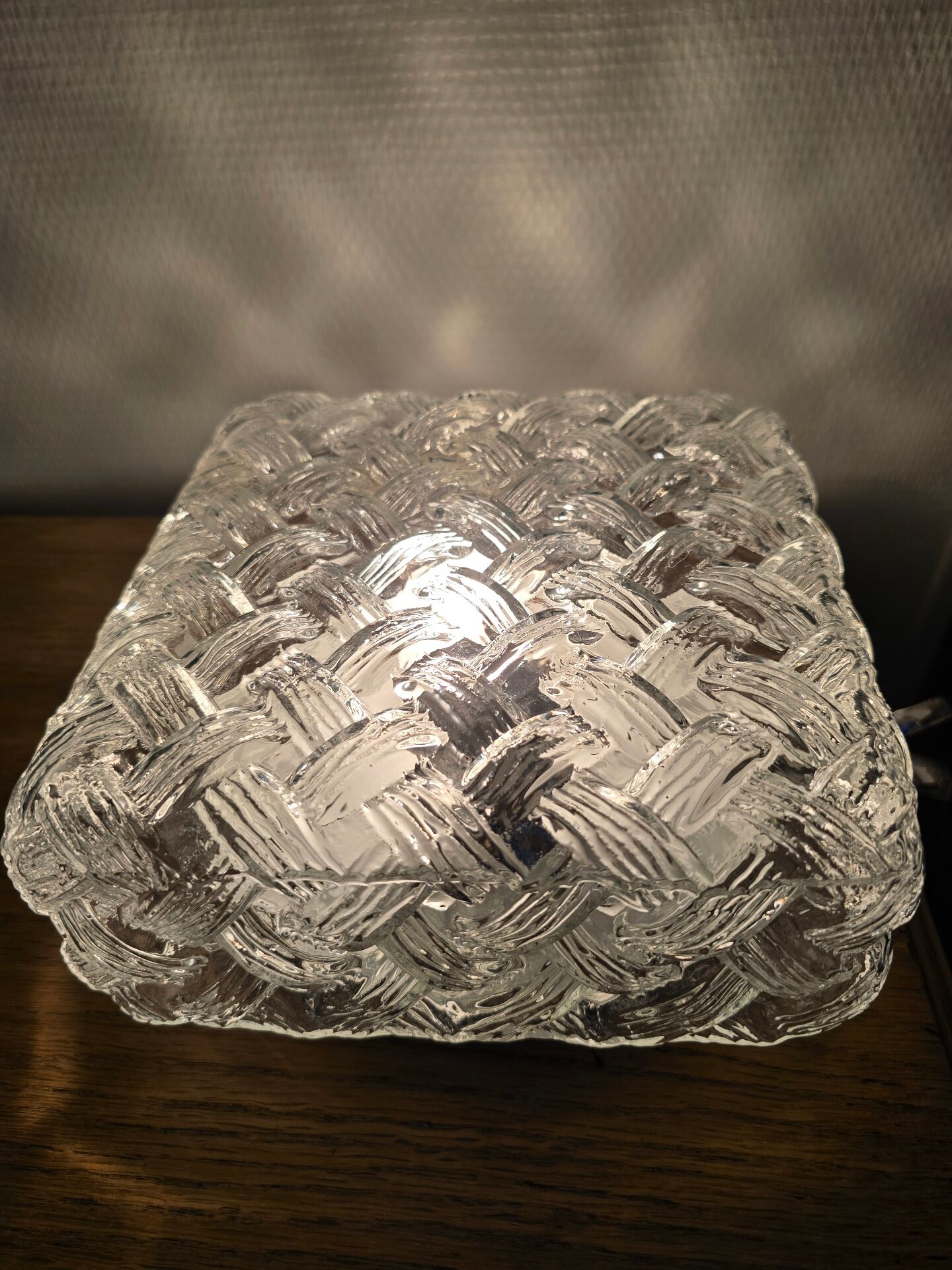 Vintage square ceiling light in woven moulded glass