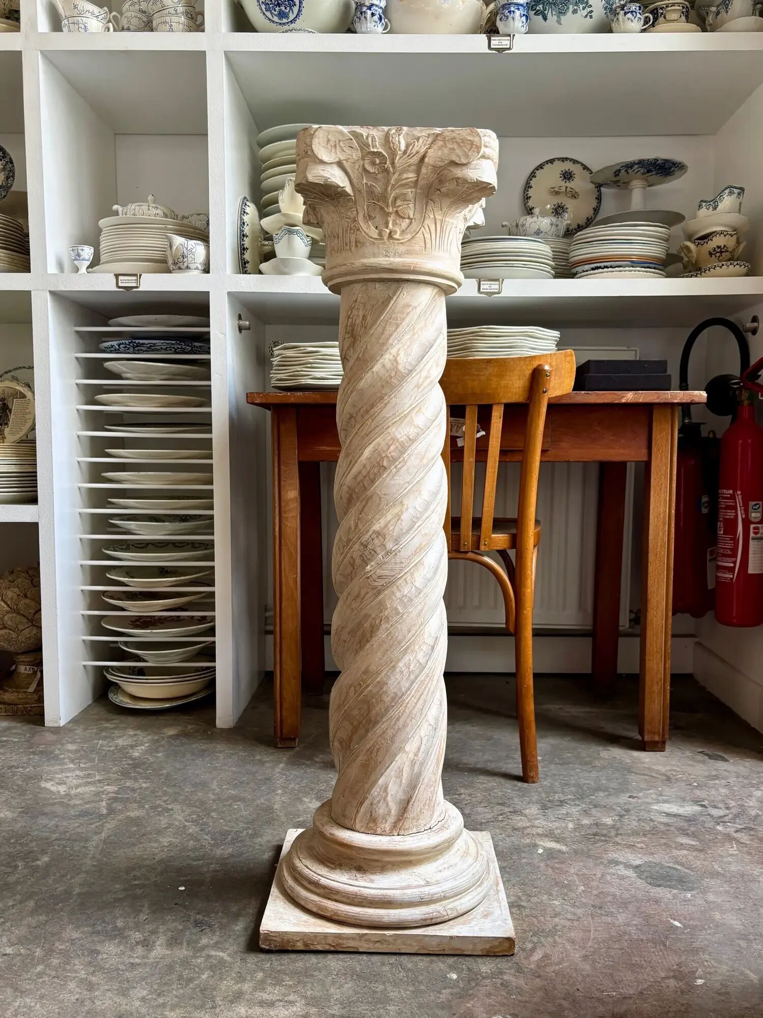Beige carved wooden column