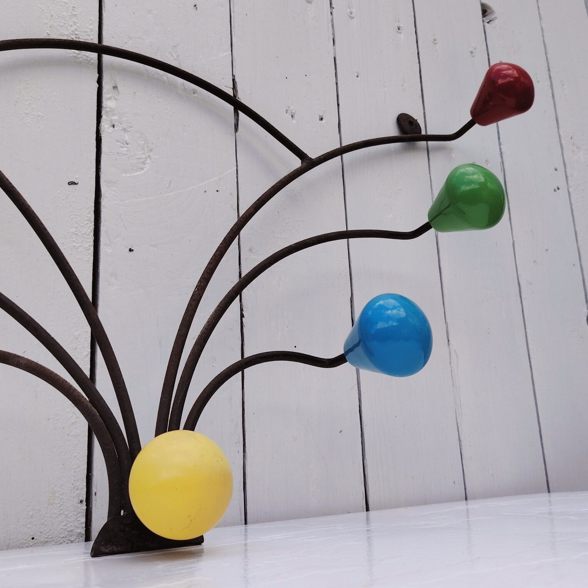 Wall-mounted coat rack with coloured balls, 50s design, vintage