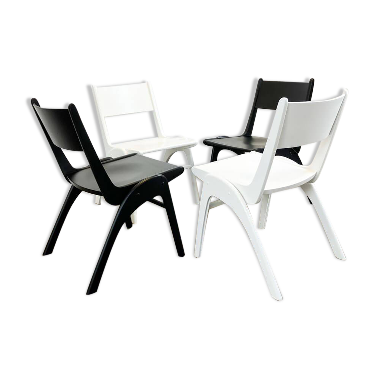 Set of 4 stacking chairs by Casala, beech, 1950s