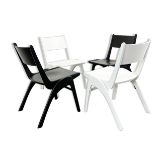 Set of 4 stacking chairs by Casala, beech, 1950s