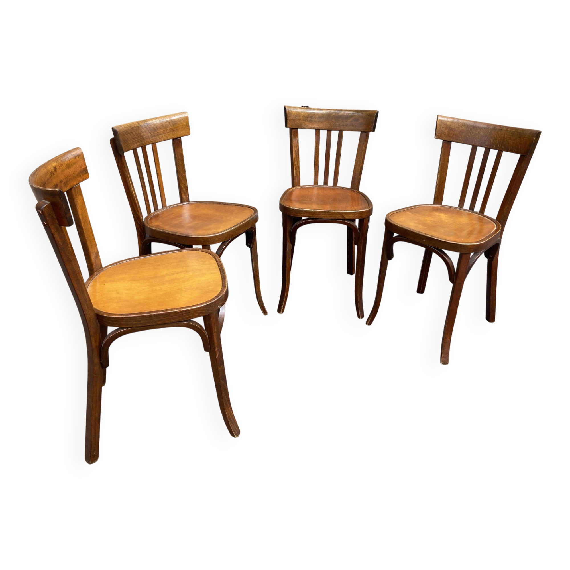 set of 4 Viennese curved wood chairs Restaurant Paris bistro Baumann