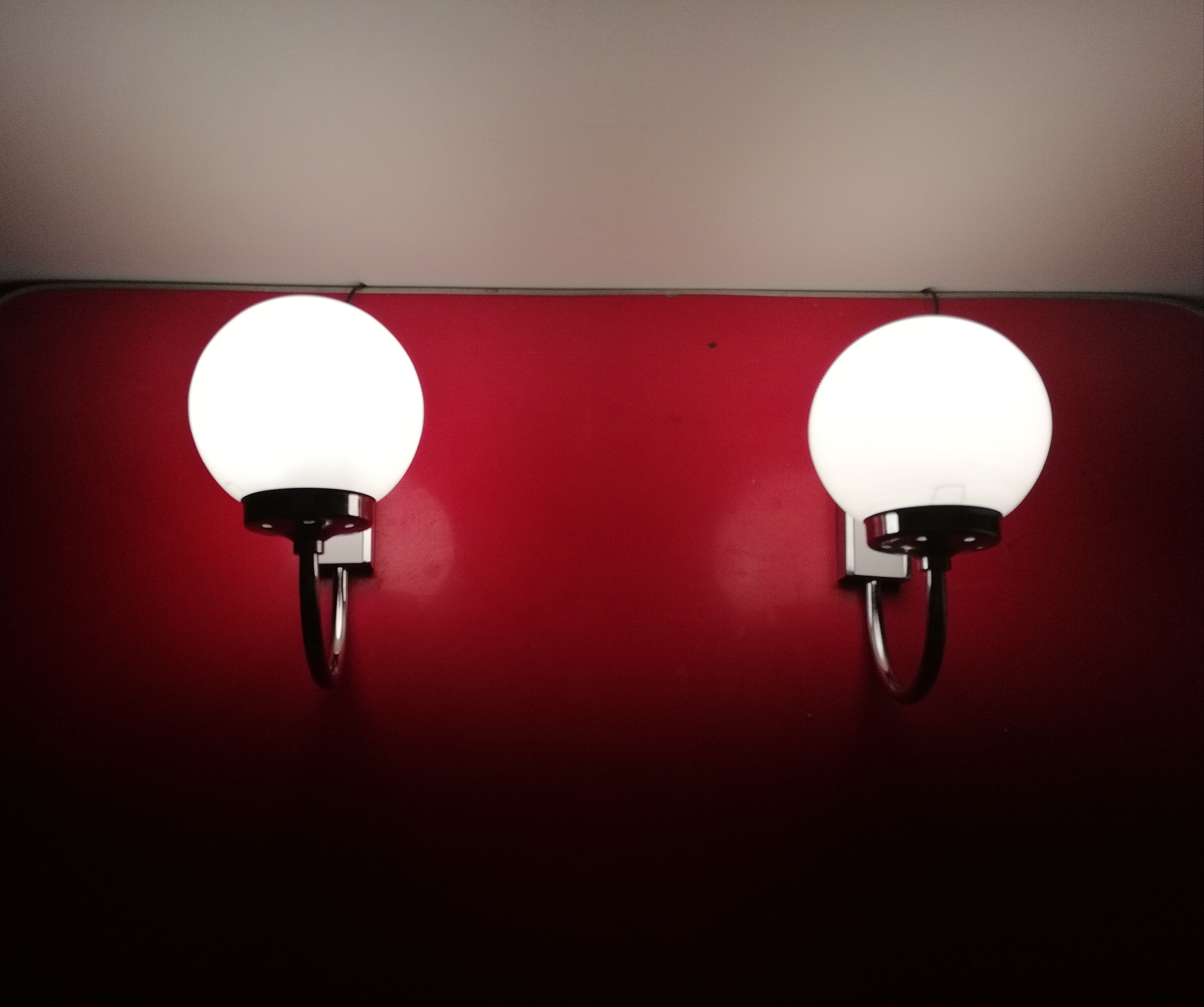 Pair of chrome and glass opaline sconces vintage 70s