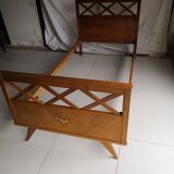 Vintage Scandinavian bed with crosspieces 50s