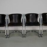 Set of four brown leather dining chairs, Willy Rizzo, 1970