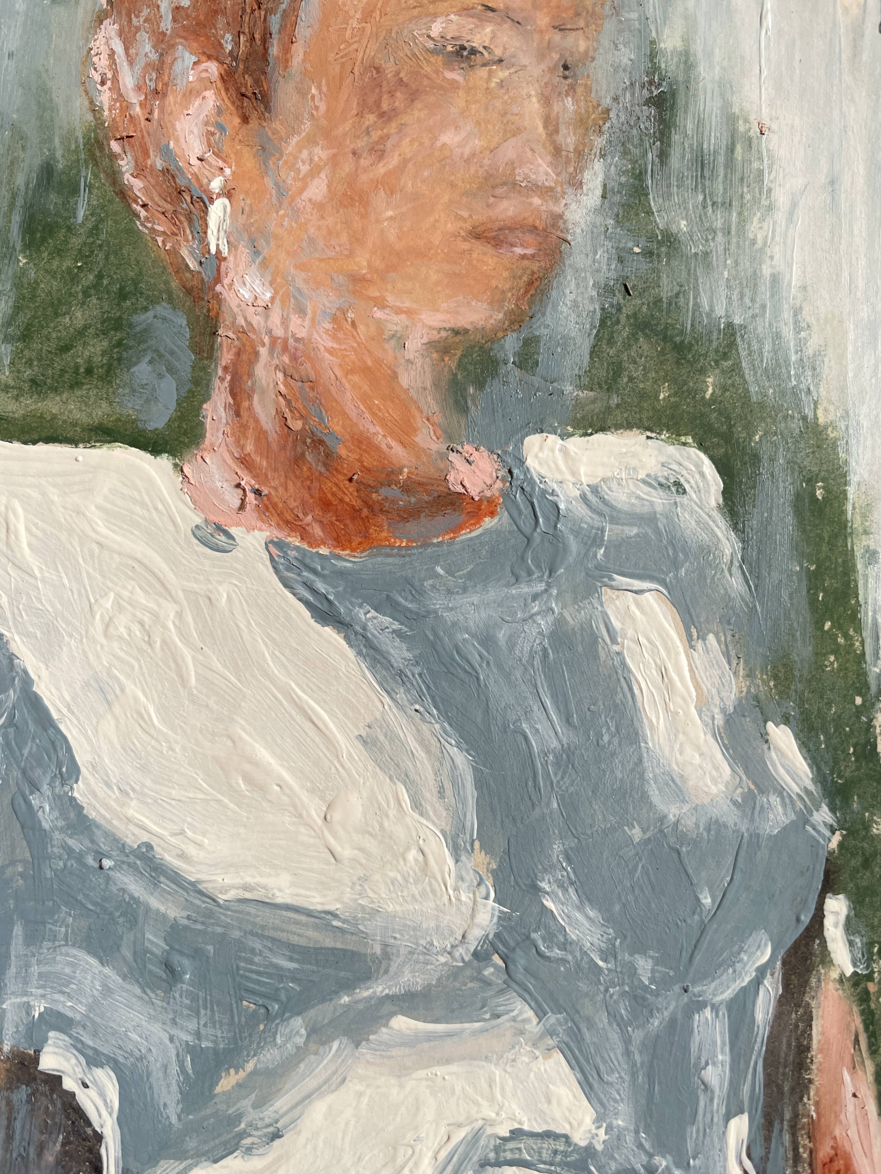 Painting signed pastel female portrait “light in the garden”