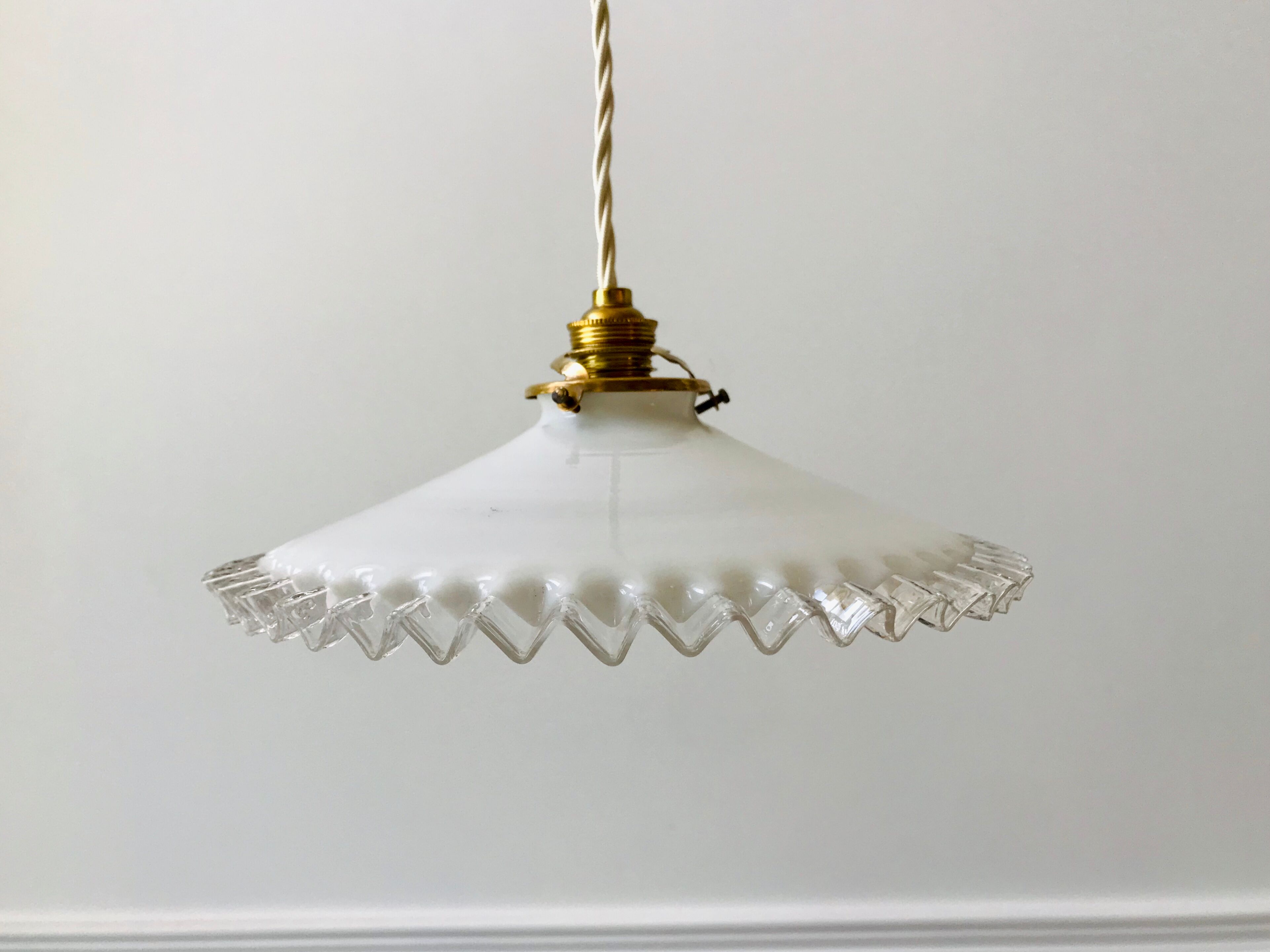 Vintage 50s serrated opaline pendant lamp