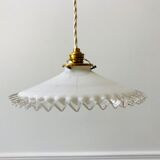 Vintage 50s serrated opaline pendant lamp