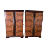 Set of 2 Art Deco curtain cabinets in brown wood, 1930s, with compartmentalised interior.
