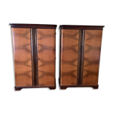 Lot de 2 armoires à rideaux Art Déco en bois marron, 1930s, intérieur compartimenté