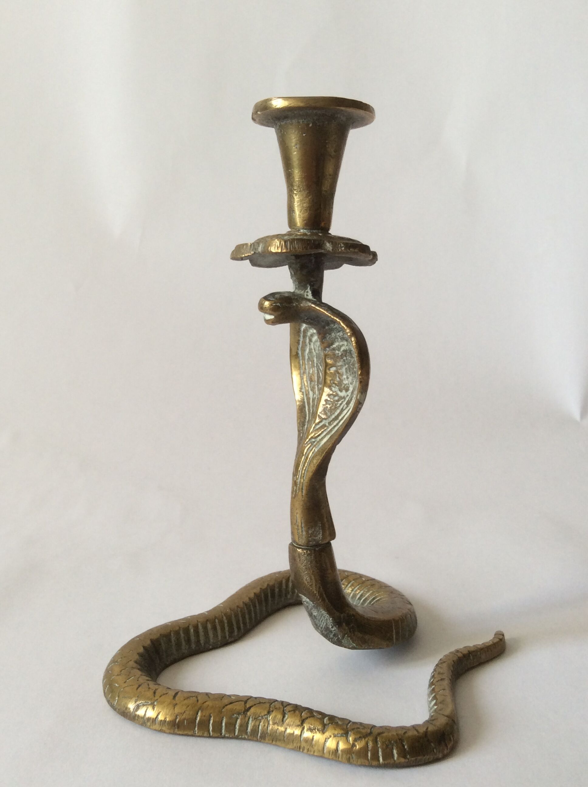 Two zoomorphic brass cobra snake candlesticks