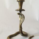 Two zoomorphic brass cobra snake candlesticks