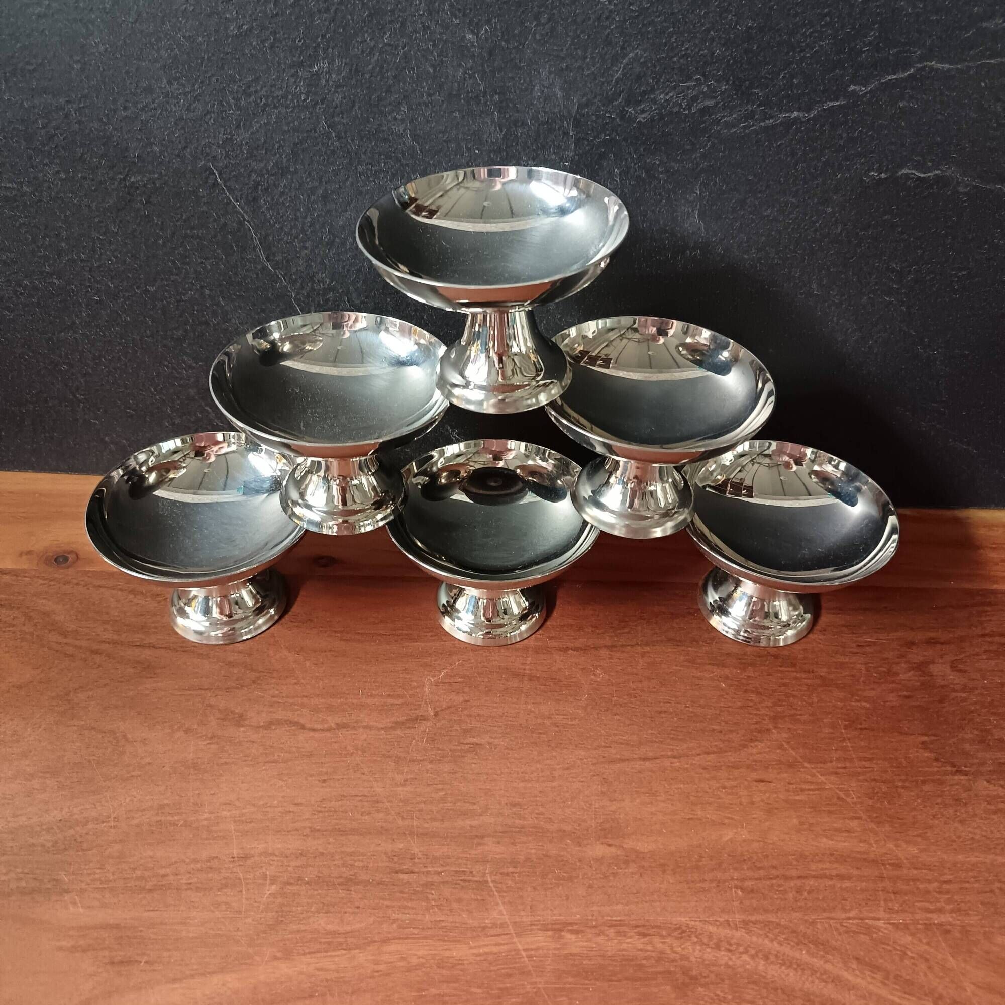 Antique stainless steel ice cream cups, vintage stainless steel dessert cups