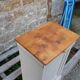 Renovated antique bedside table – Greige Galuchat, wooden top – houseboat style