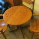 Pair armchairs and table in patinated pine  Rainer Daumiller attr., 1960s