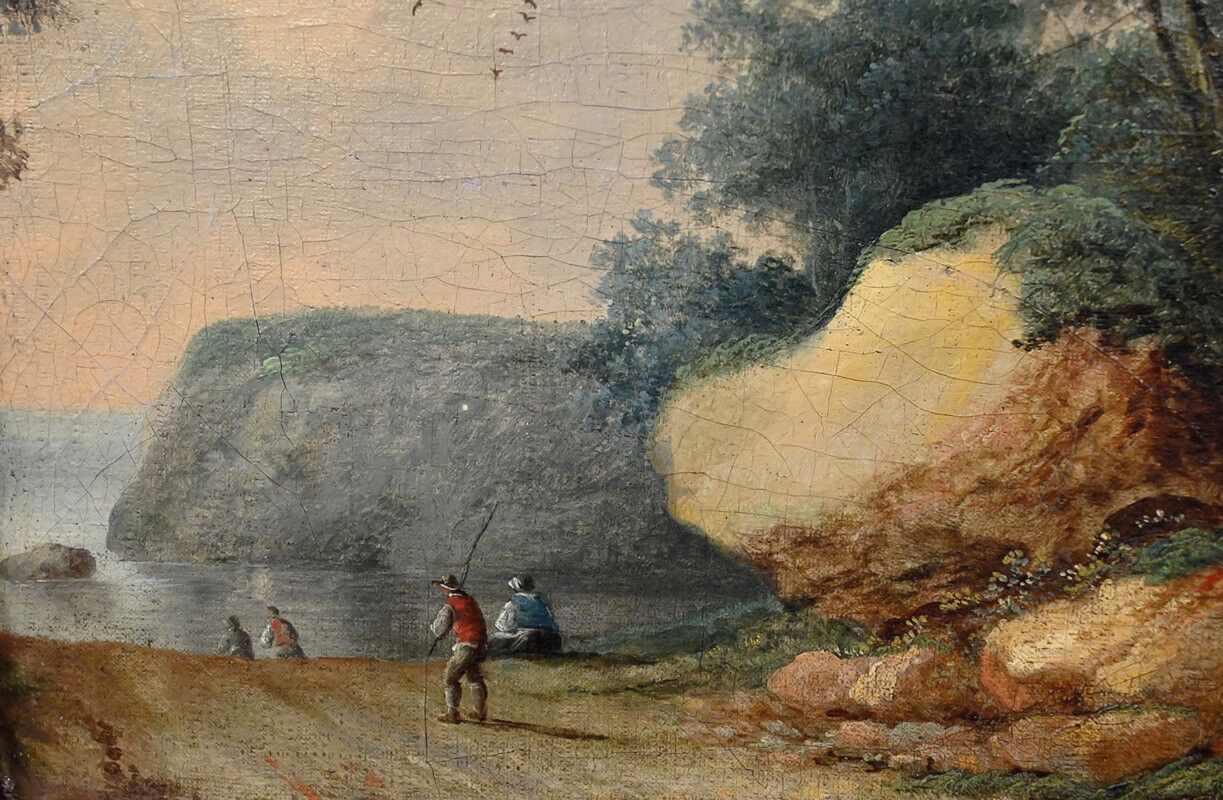 Painting "Path Leading to the Sea", oil on panel, in the style of Jean Pillement – late 19th century.