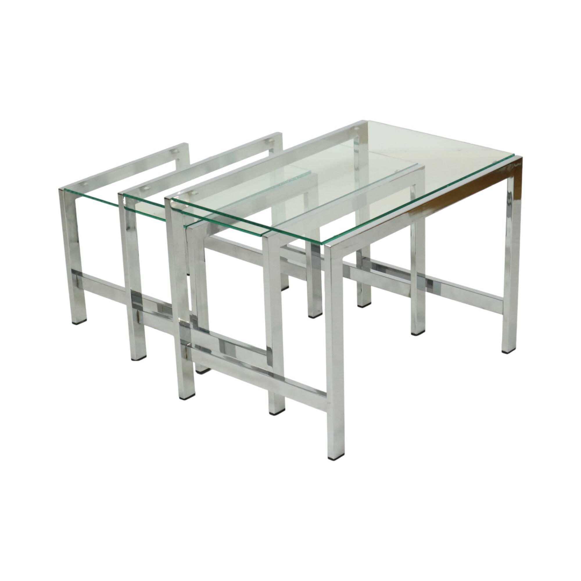 Tables gigognes Space Age Table d'appoint design en verre transparent chromé des années 60