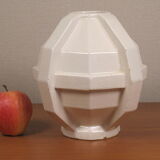 Modernist art deco ball vase in ecru white cracked glazed earthenware, signed saint clement n° 778