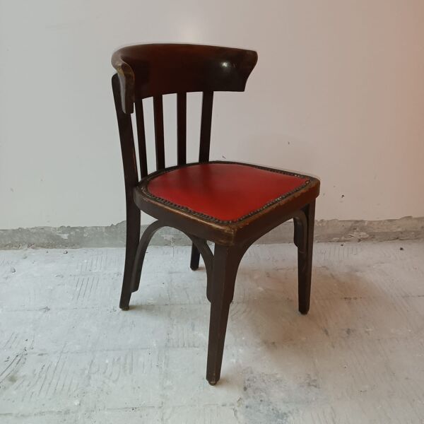 Chaise Baumann avec assise en cuir rouge
