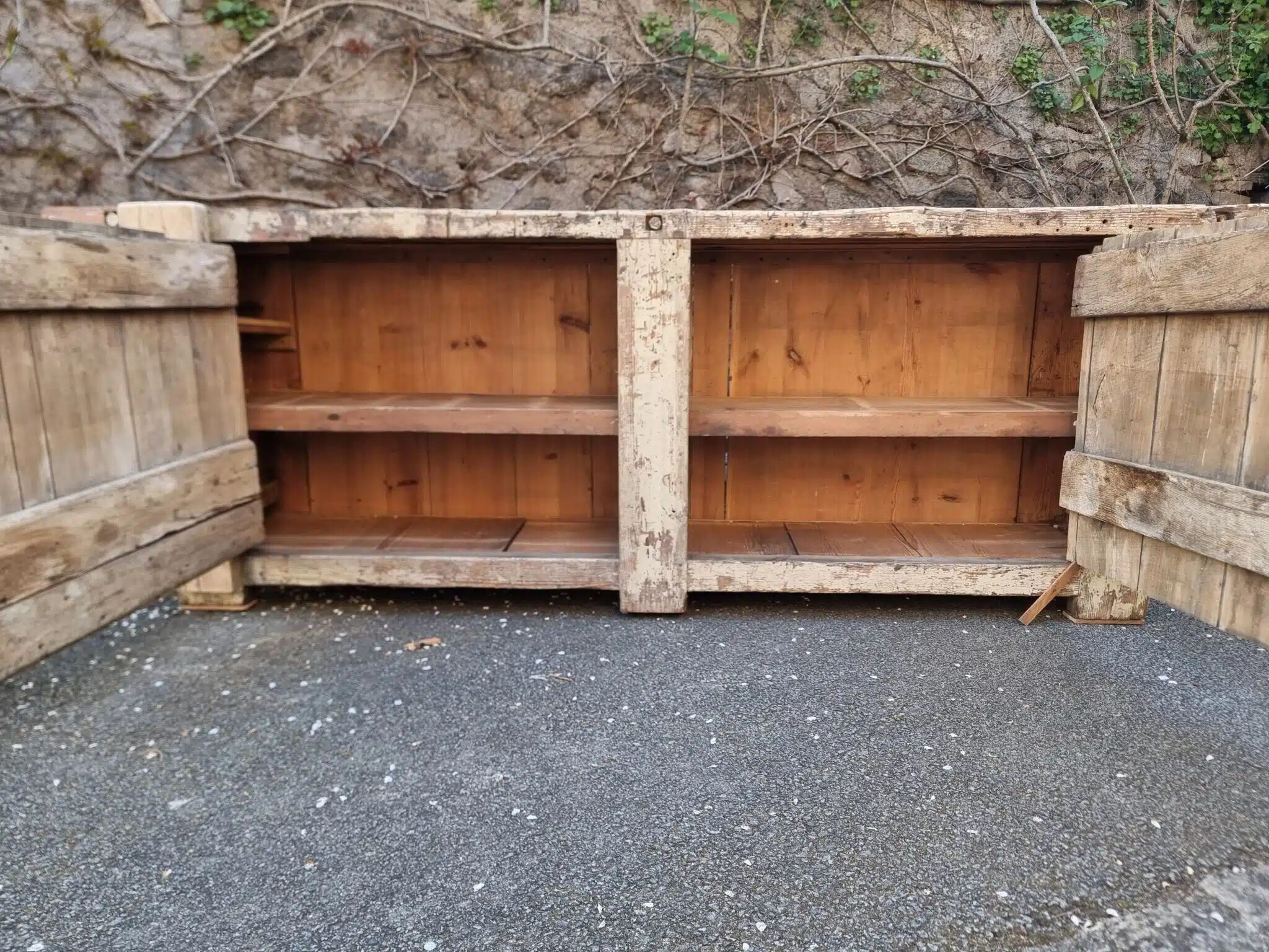 Established ancient French console table / kitchen island / shop counter, early 1900s.