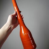 Bright orange mid-century decorative bottle lamp base glazed pottery.