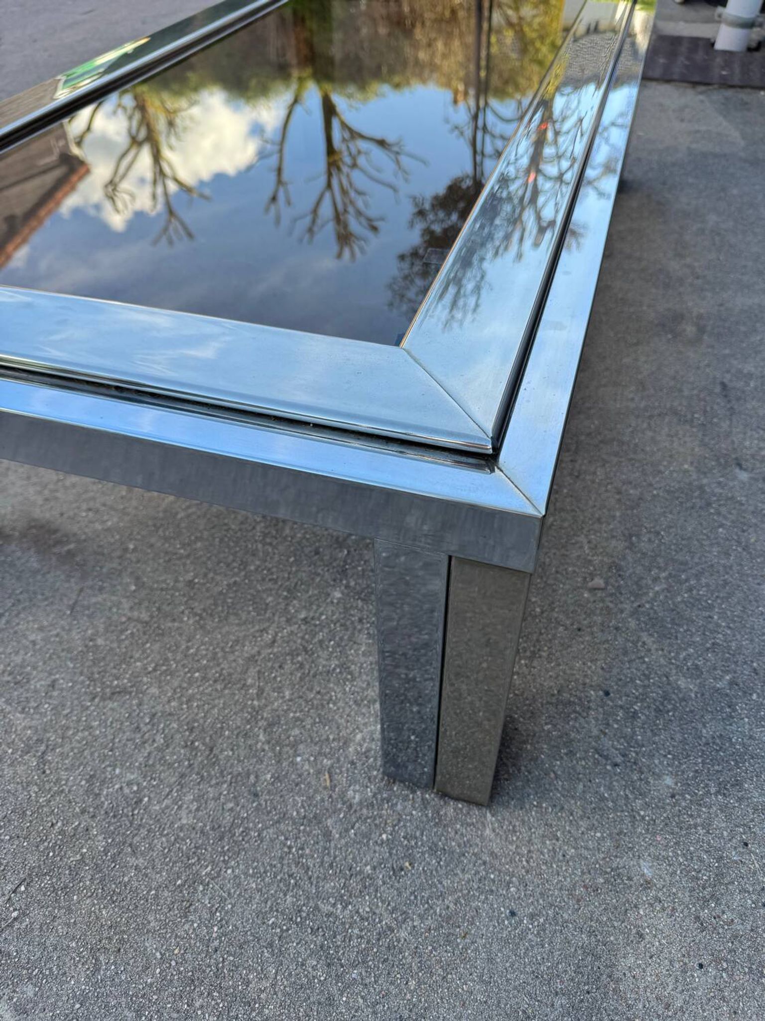 1970s smoked glass chrome coffee table