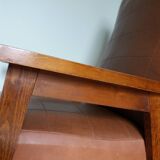 Scandinavian armchair in brown leatherette and wood