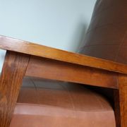 Scandinavian armchair in brown leatherette and wood