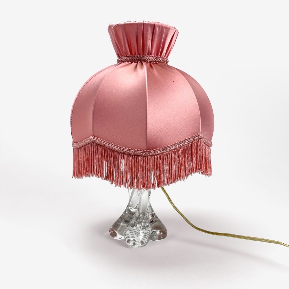 Crystal bedside lamp and silk dome lampshade 60's
