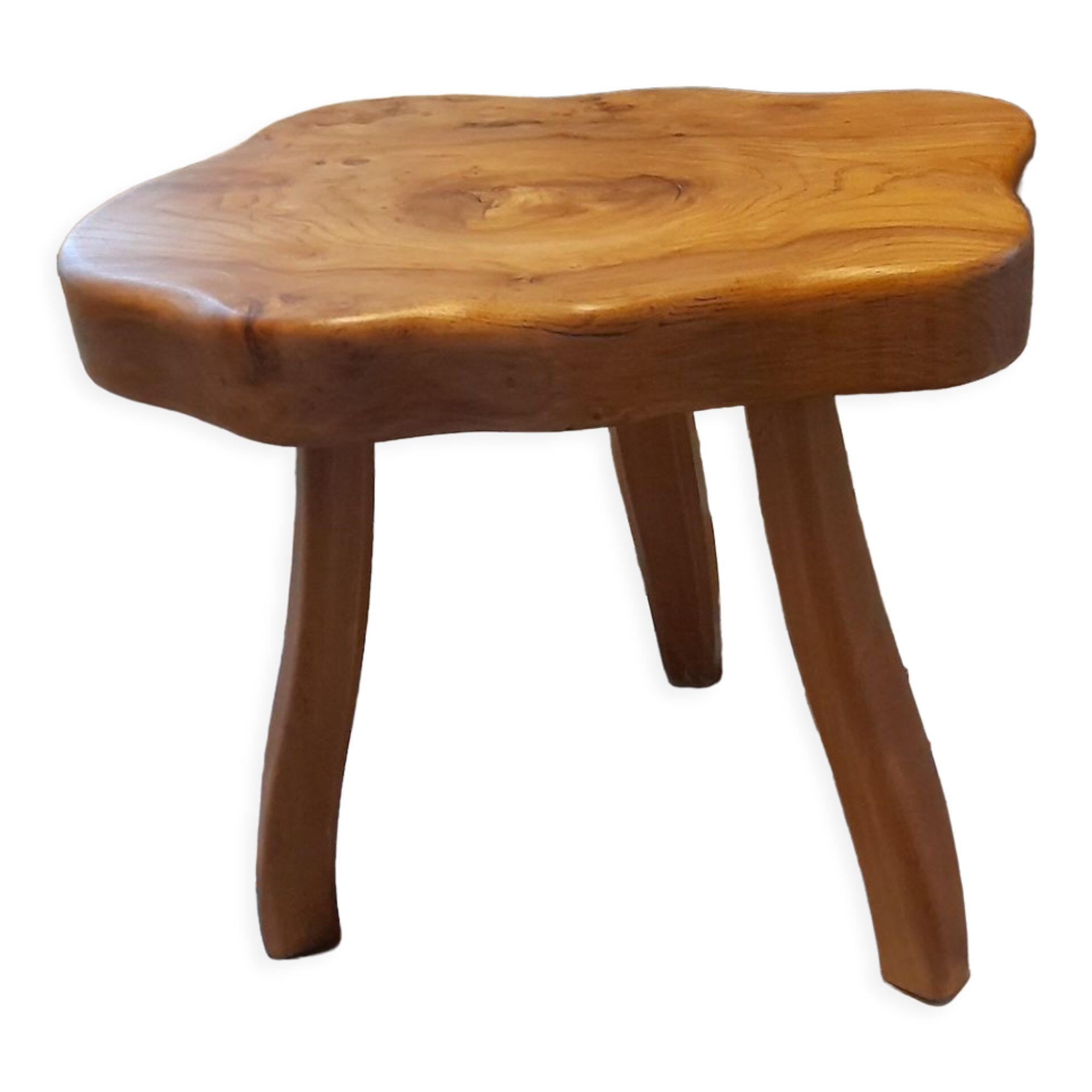 Brutalist tripod stool in solid elm