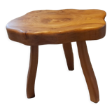 Brutalist tripod stool in solid elm