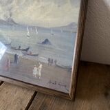 Huile « vue sur l’Etna » années 60, cadre vitré