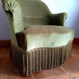 Fauteuil crapaud en velours vert art déco