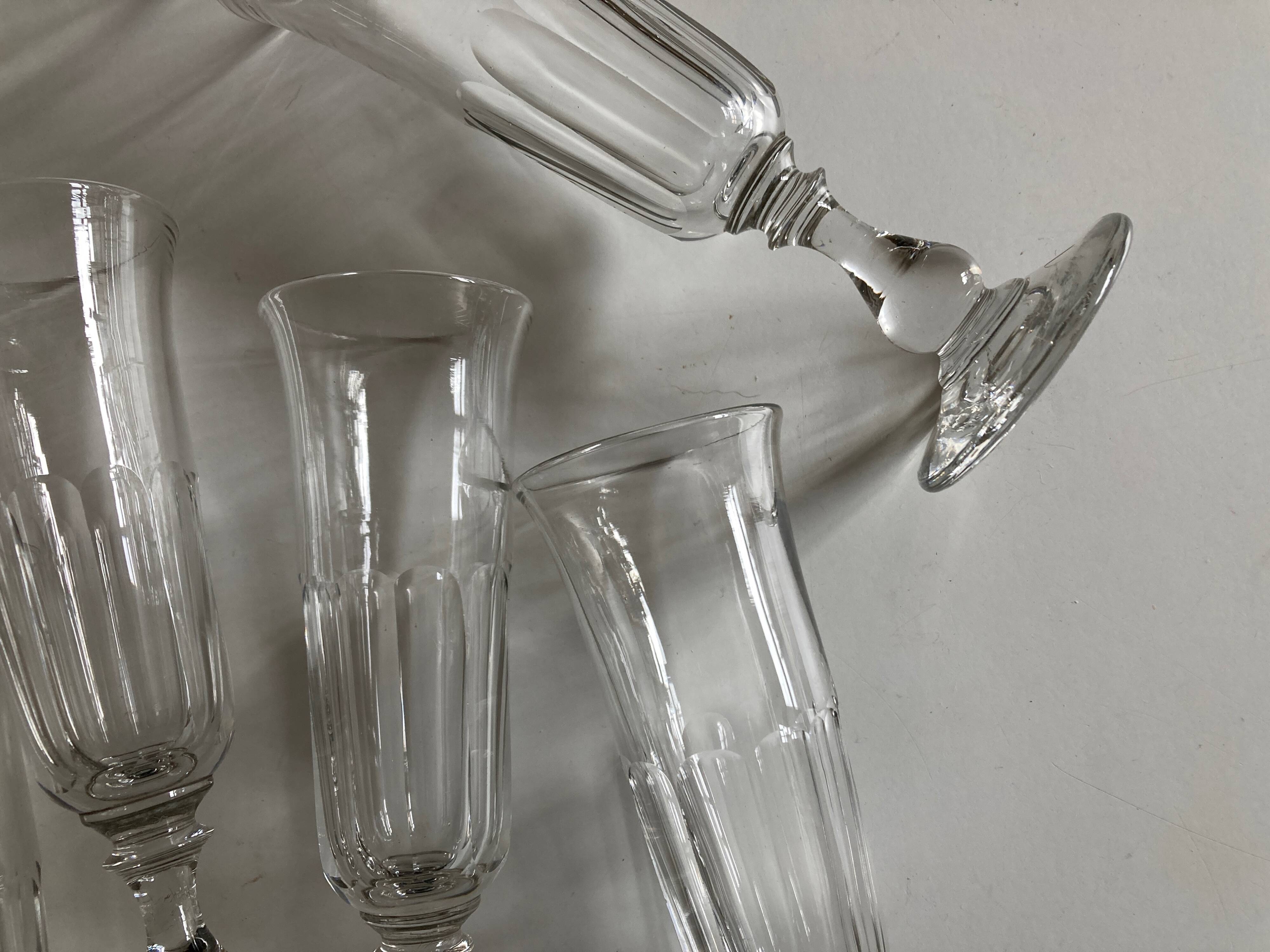 Set of 9 Louis Philippe tulip champagne flutes with flat sides mid 19th