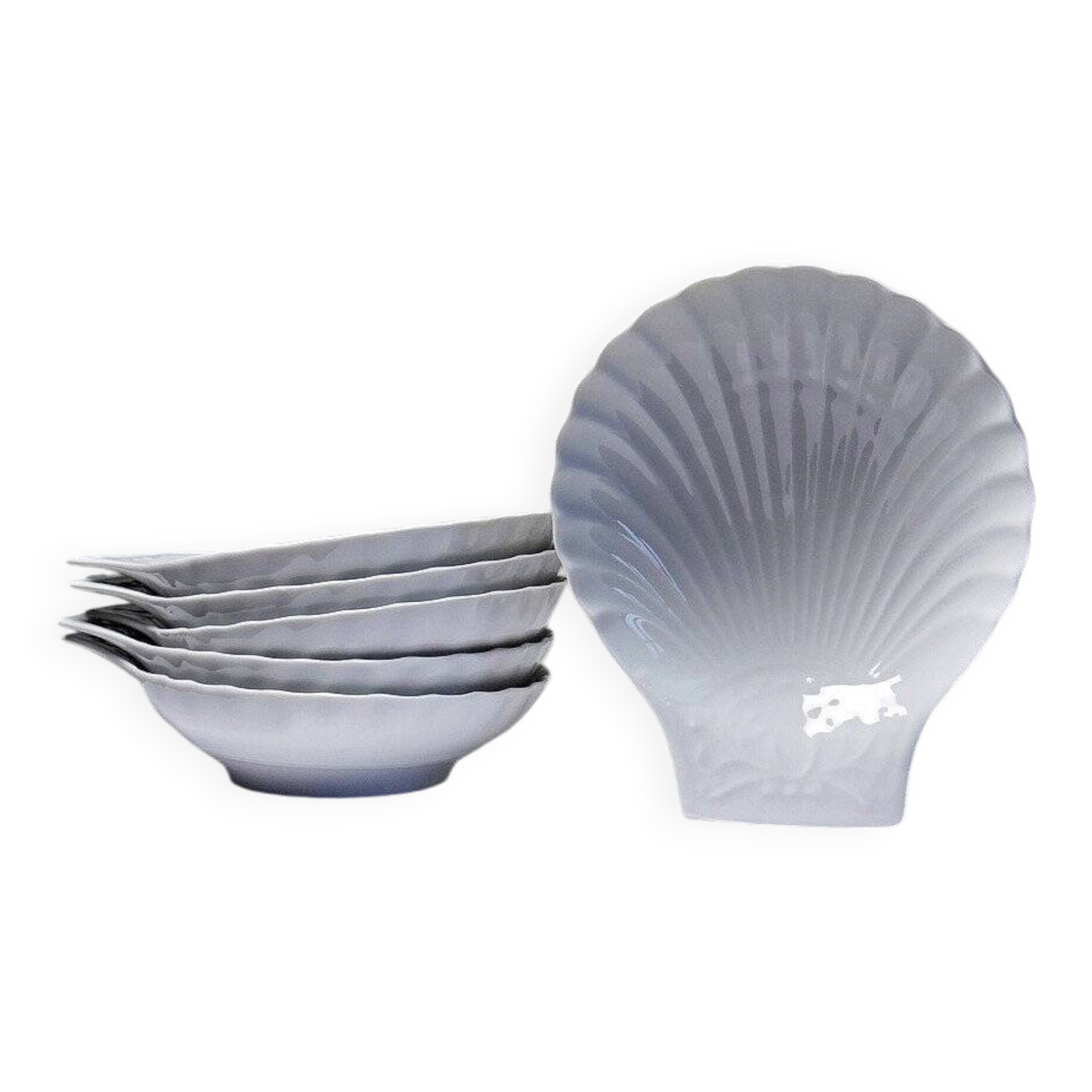 Set of 6 shell-shaped bowls in Limoges porcelain by Philippe Deshoulières.