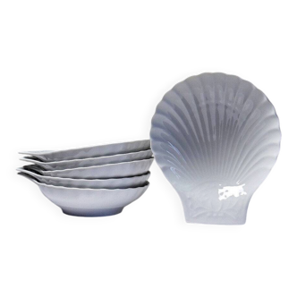 Set of 6 shell-shaped bowls in Limoges porcelain by Philippe Deshoulières.