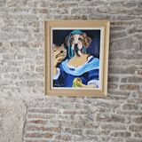 Oil painting on canvas, portrait of a woman with a dog, signed Patricia Tatananni