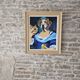 Tableau Huile sur toile Portrait femme chien signé Patricia Tatananni