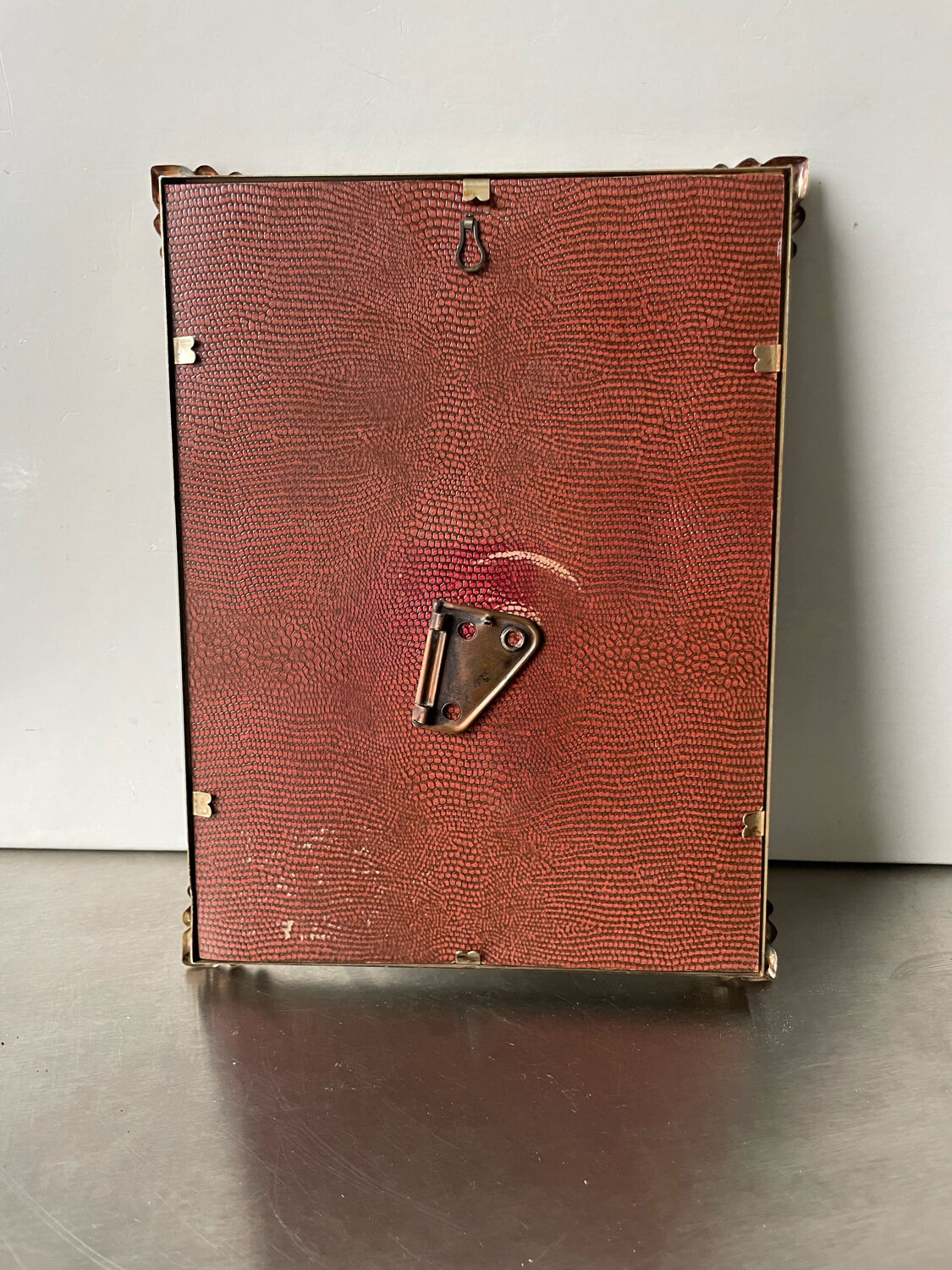 Art deco metal silver frame brass 21.5 cm x 16.5 cm convex glass