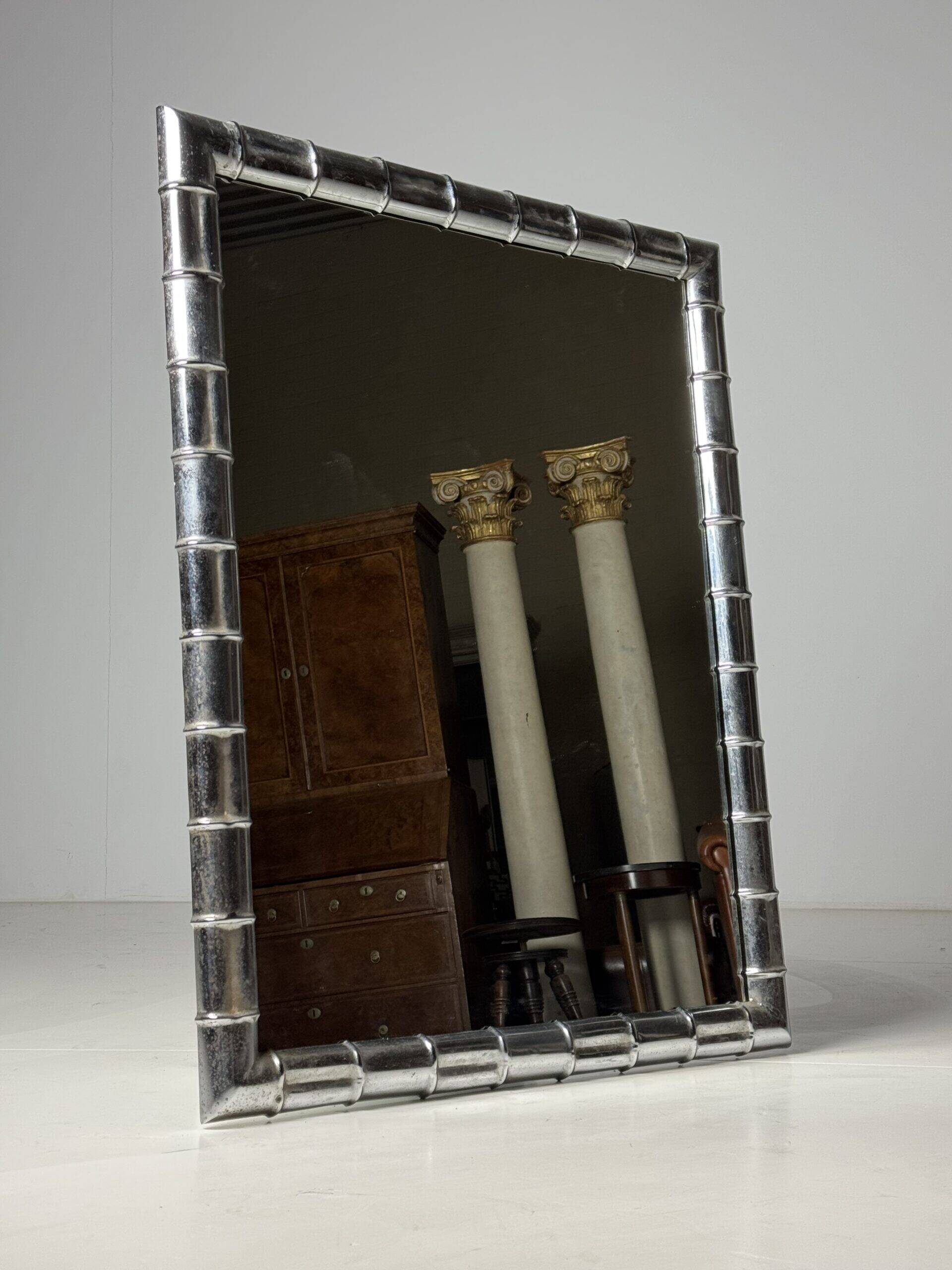 Large faux bamboo mirror chrome