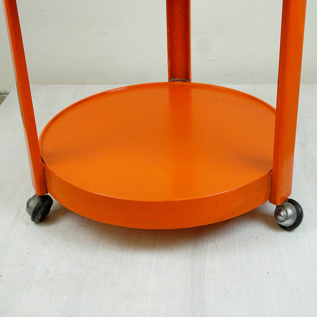 Circular orange Italian Space Age plastic trolley