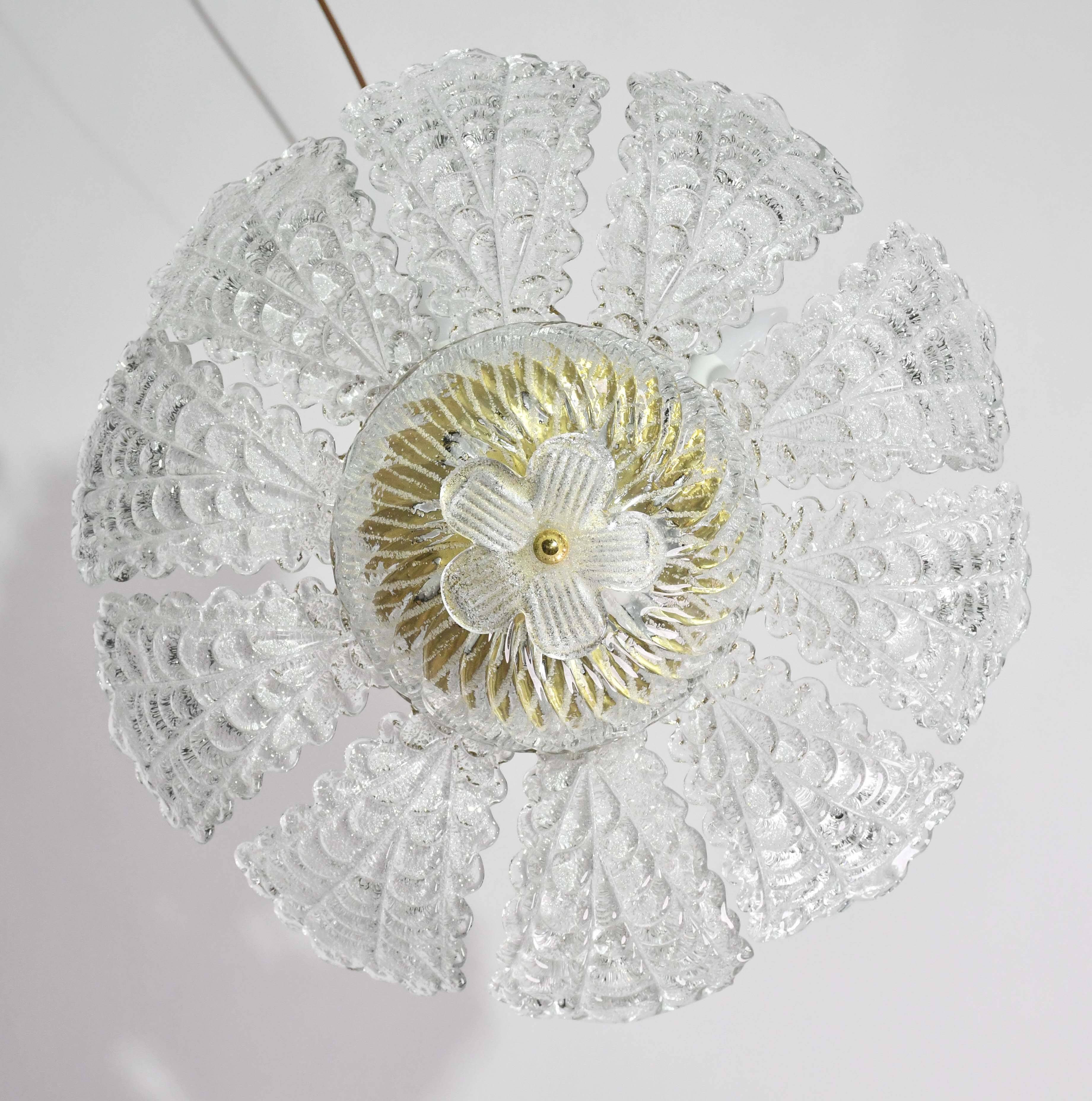 Charming transparent Murano glass leaf ceiling light or chandelier, 1970s