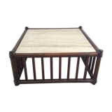 Table basse en bambou et travertin 1970 vintage