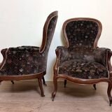 Pair Of Louis XV Style Bergères In Walnut Circa 1850