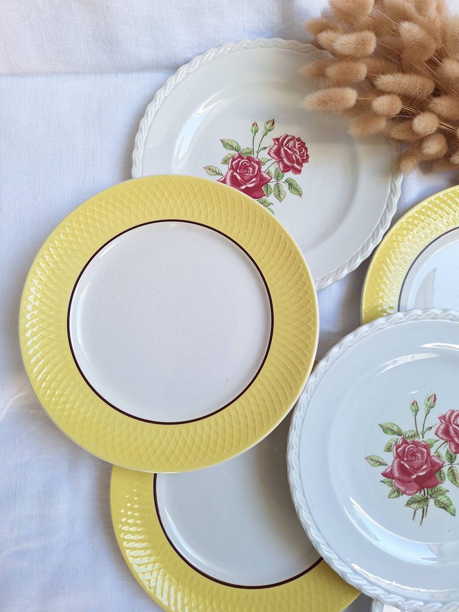 Vintage yellow and pink dinner plates