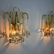 Pair of Venini "drops" wall lights, 2 levels, murano glass, Italy, 1970