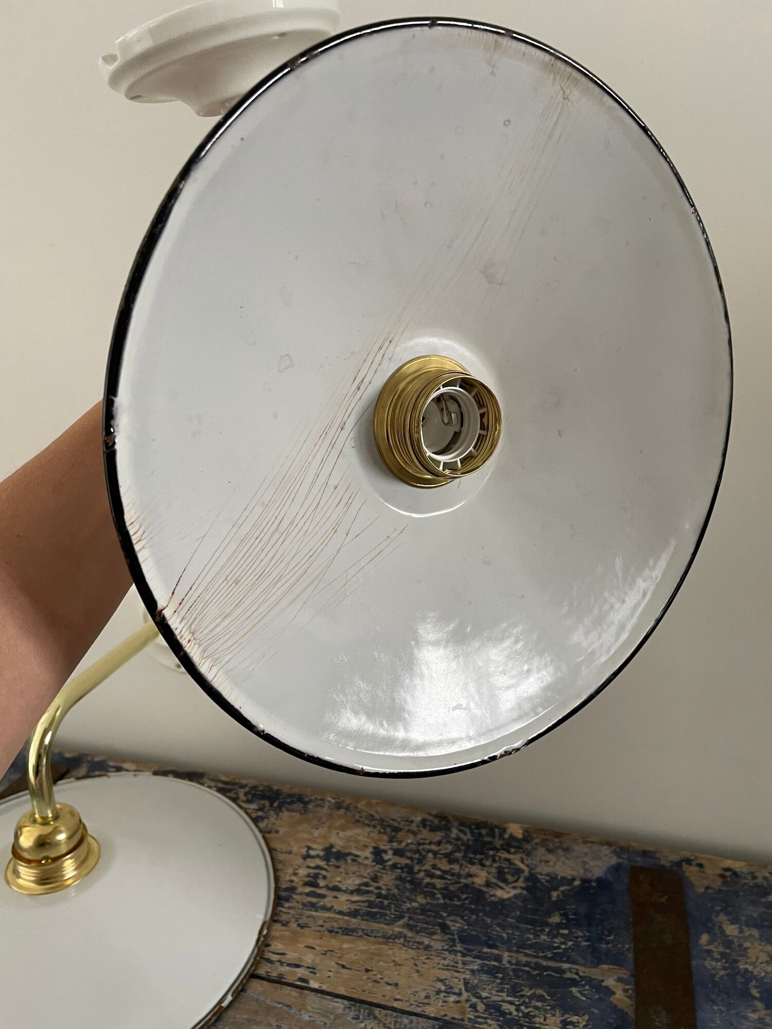 Pair of vintage wall lamps in enamelled sheet metal electrified to nine