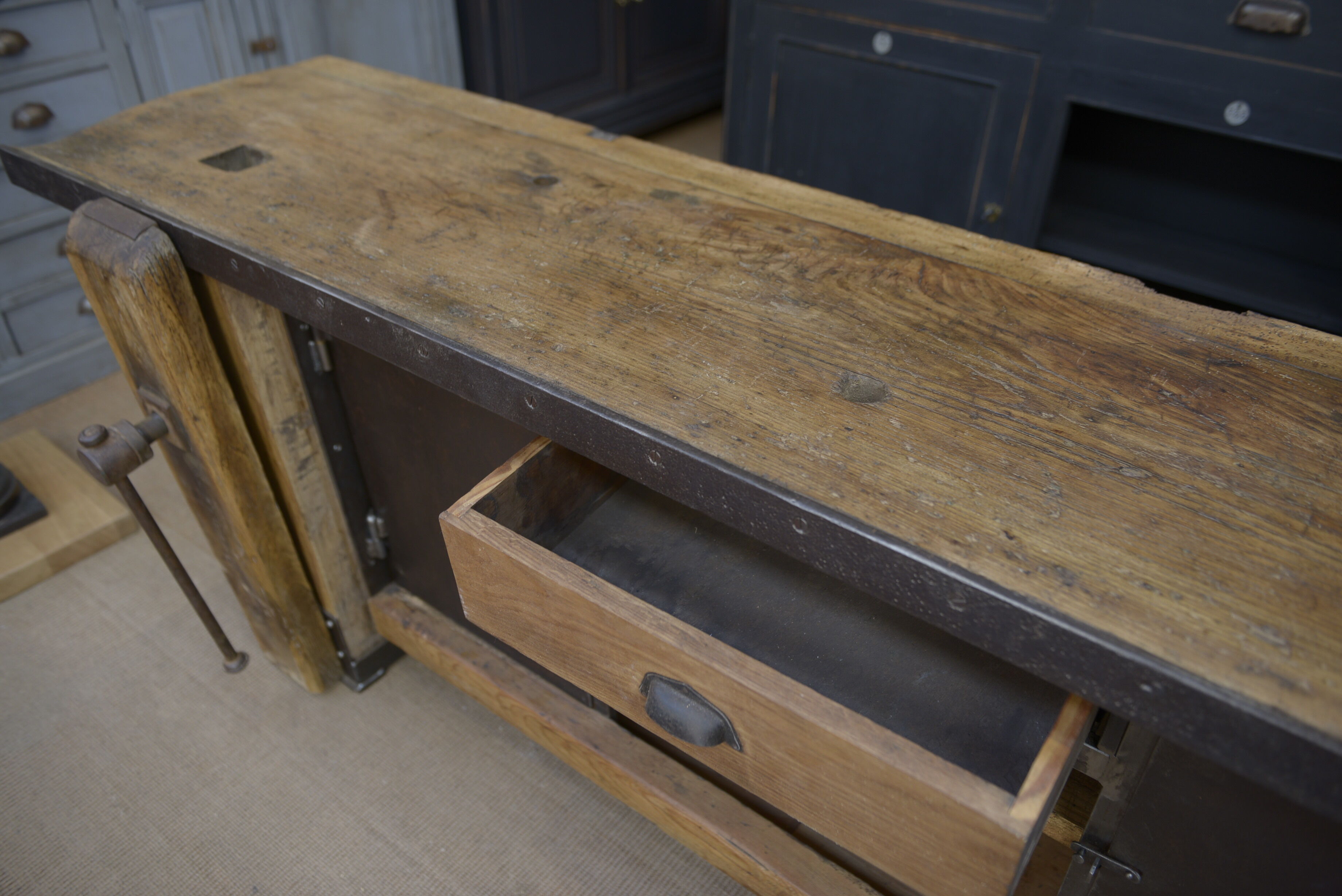 Industrial low industrial furniture carpenter's workbench 1930