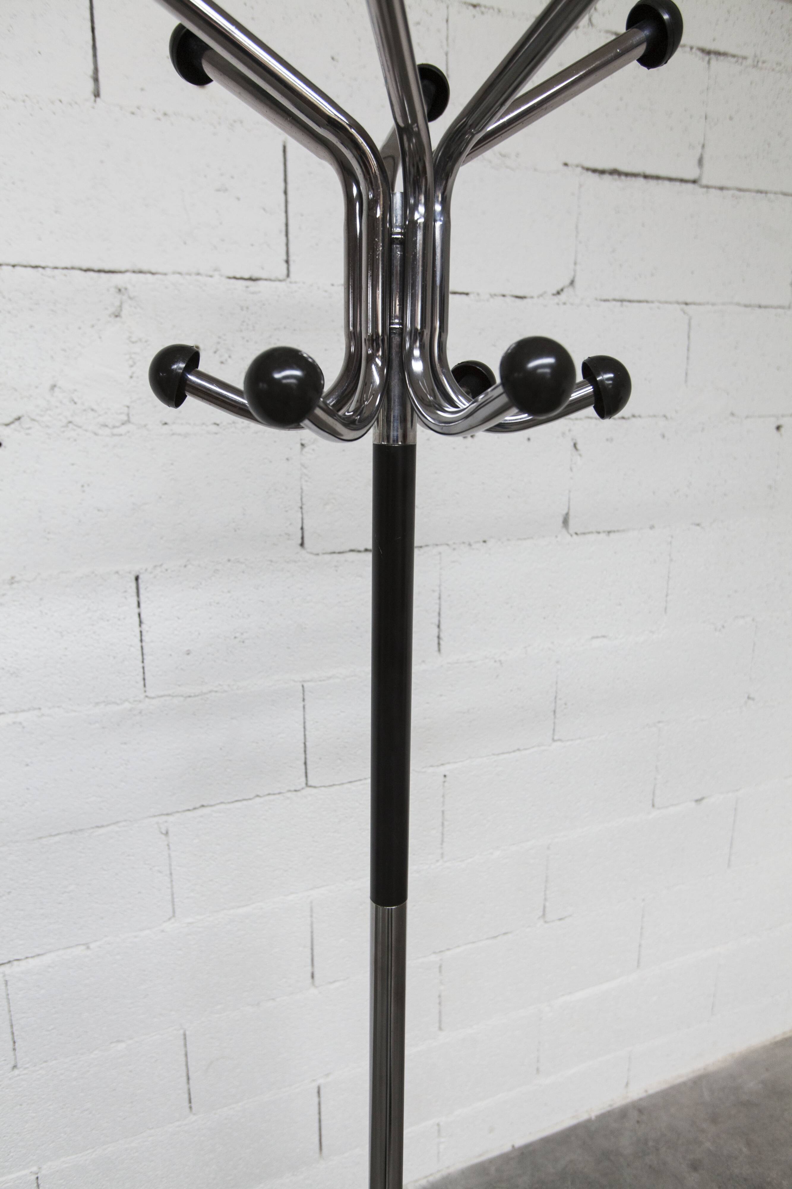 Portemanteau perroquet industriel 1970 porte parapluie et 12 patères 193cm